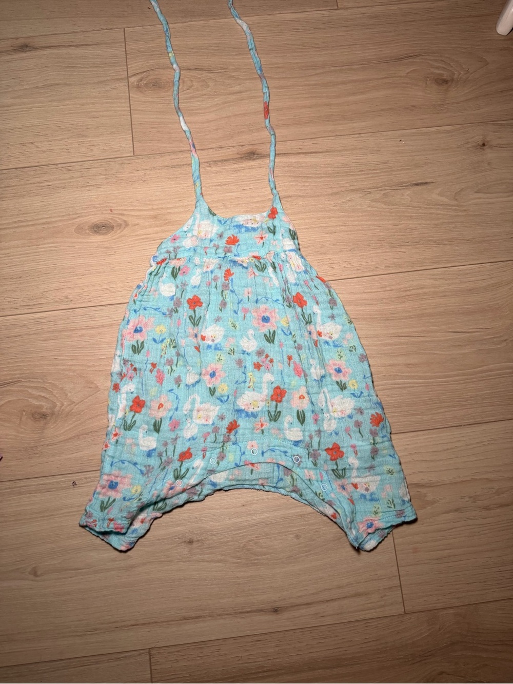 Angel Dear Light Blue Floral Swan One-Piece Romper